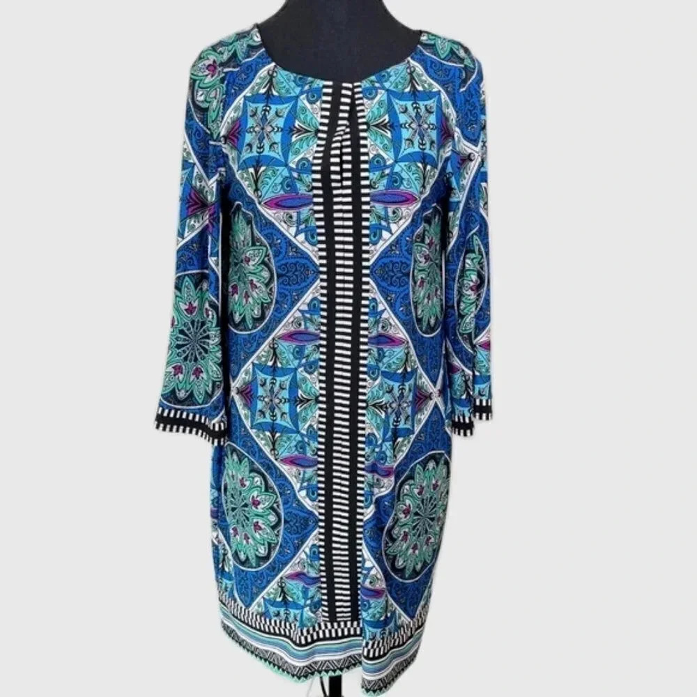 Laundry By Shelli Segal Geometric Mandala Boho Print Shift Dress